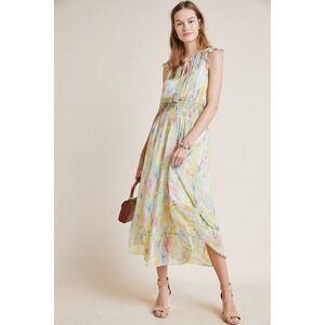 Anthropologie Aquarell Midi Kleid Floral Sleeveless Smocked Waist Dress Size 6